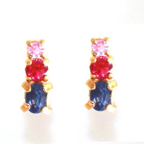 - Corundum - Pink Sapphire & Ruby & Sapphire Earrings/pierce