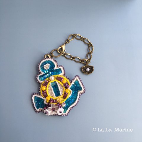 夏のクリアイカリのビーズ刺繍ブローチ＆バッグチャーム：2way　