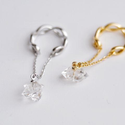 Mebius chain ear cuff┊ハーキマーダイヤモンド 4月誕生石／鉱物 原石  天然石 アクセサリー