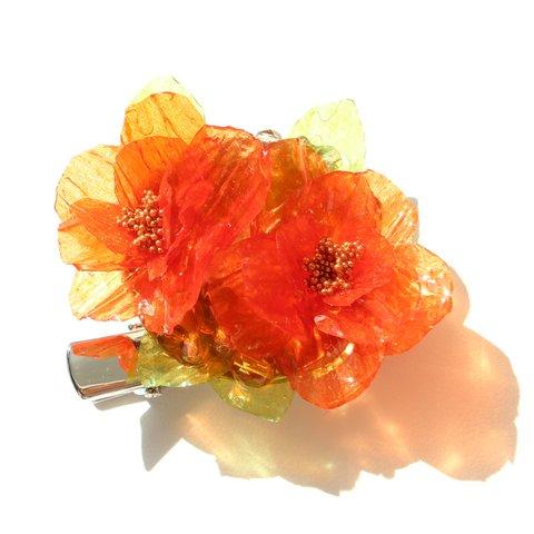 【40％OFF】艶華コサージュ・ブローチ〜和紙レジン～橙