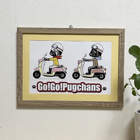 NEW Ｇo!Ｇo! Pugchans A4ポスターフレーム　スクーター