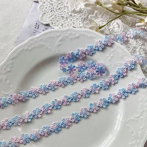 1m 綺麗 グラデーションカラー 花 フラワー ケミカルレース ブレード BK221005 ハンドメイド 手芸 素材