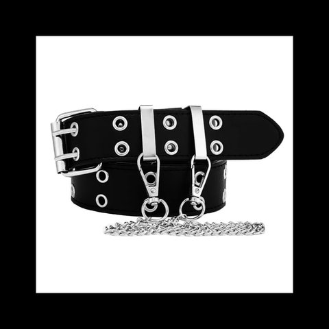 【PU_leather punching chain ベルト 。】 バックル チェーン レザー ゴシック パンク ロック  病みかわいい  モード ストリート