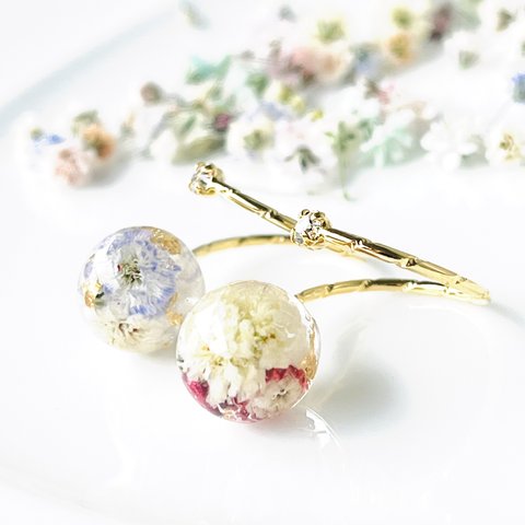 NEWアイテム♡ K16GP使用 フリーサイズ  ハンドメイド レジン リング かすみ草 ピンク