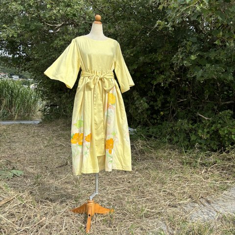 kimono 着物ドレス   着物ワンピース フレアーロングワンピース  ブライダル  留袖ワンピース 着物リメイク