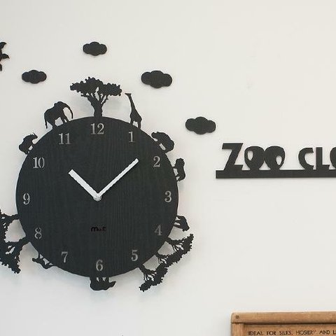 【壁掛け時計　ウォールクロック】 ZOO CLOCK ブラック