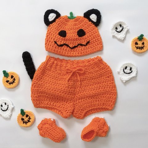 上下セット・かぼちゃ猫🎃ベビーコスチューム♡ハロウィン♡仮装