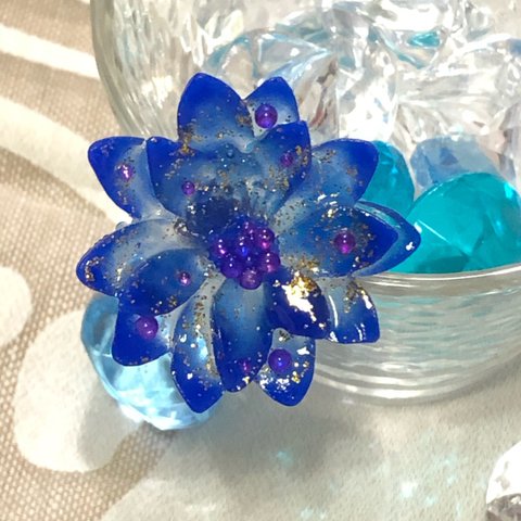 花型ヘアゴム 165 紺×青　かんざし　ヘアピン