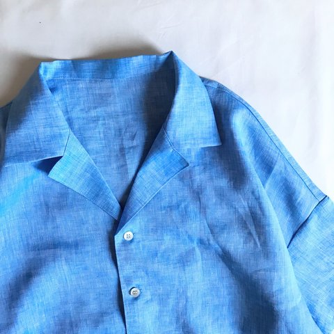 オープンカラー ビッグシャツ リネン ライトブルー