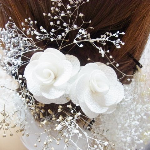 髪飾り Ｕピン 白バラ 成人式 卒業式 結婚式 ブライダル 