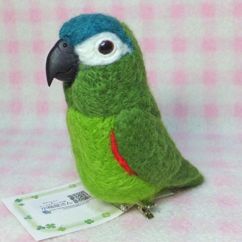 コミドリコンゴウインコ mini♪☆マグネット/ブローチ どちらか選択 足有に変更可能  受注作成　 羊毛フェルト 鳥のオブジェ リアルバード 羊毛インコ　　工房小鳥屋さん