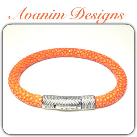 海のジュエリー＊オレンジスティングレイ本エイ革ブレスレット6mm orange stingray bracelet