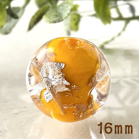 ガラスビーズ キューブ ha29 オレンジ 1個 16mmトンボ玉 金箔 銀箔 スクエア アクセサリーパーツ とんぼ玉 蜻蛉玉 