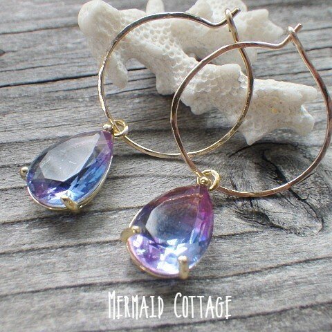 *14kgf*Sunset Drop  夕日ドロップのフープピアス Gold-filled Hoop☆槌目