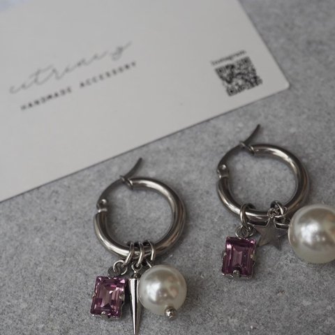 ライトアメジスト×パール✴︎ピアス／イヤリング　シック　モード　大人アクセ　パーティー