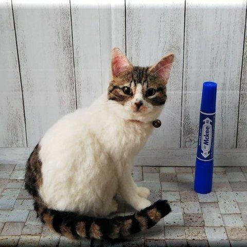 羊毛フェルト　猫　キジシロ猫さん　キジ白　　ねこ　ネコ　猫フィギュア　