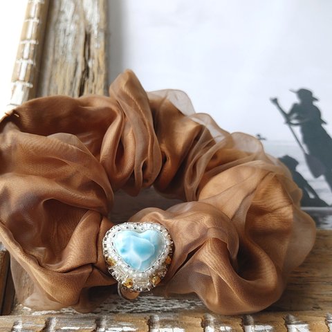 ❁Heart larimar scrunchie hair shushu❁ 美しい波模様♡超ハイクオリティラリマーのヘアシュシュ