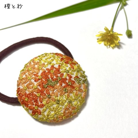 ❖糸と小花の刺繍ヘアゴム❖