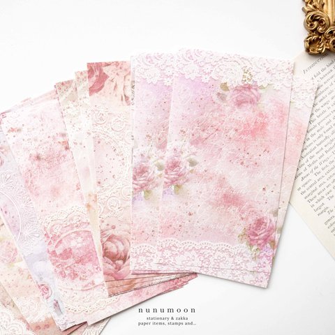 水彩風　デザインペーパーセット　30枚　pink rose　[AT751]