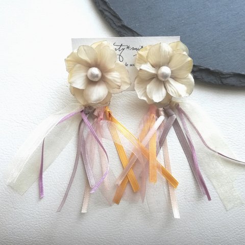 flower*yellow ribbon 2wayピアス/イヤリング