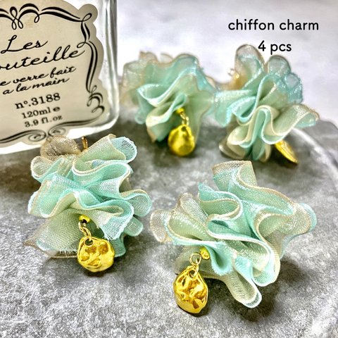 4pcs★charm・chiffon emerald×beige（シフォンチャーム）