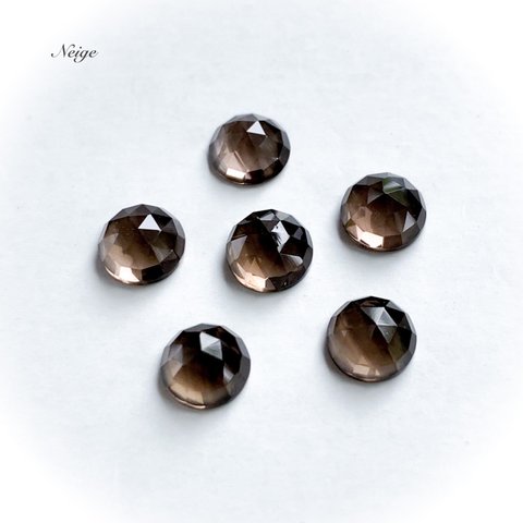 宝石質スモーキークォーツAAA　ラウンド　ローズカット6×6×3mm 2粒　天然石パーツ販売