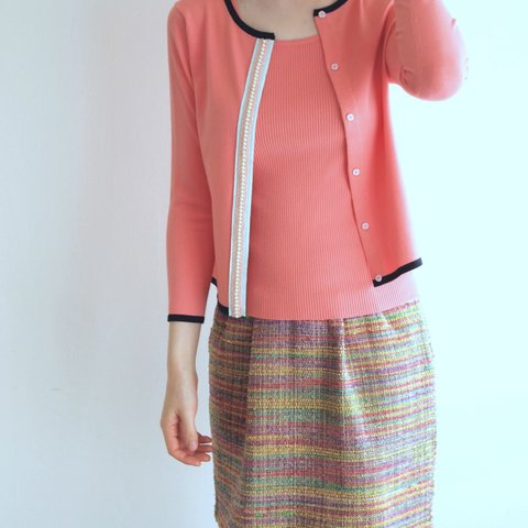 【special price】beaded trim Cardigan coral pink