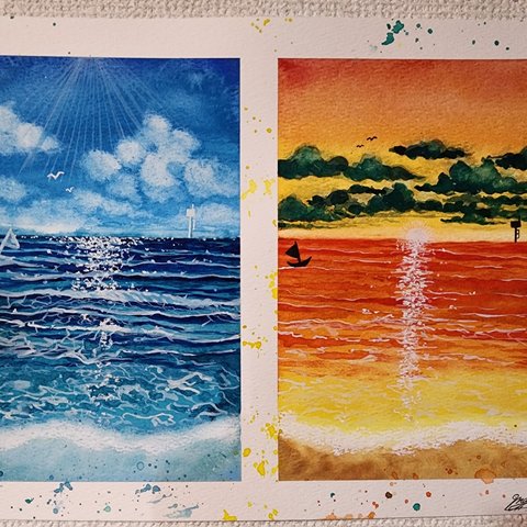 海　風景画　絵　水彩画　アート　インテリア