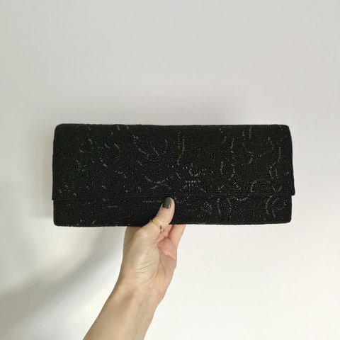 Vintage retro mode black beads embroidery clutch bag ヴィンテージ レトロ モード ブラック ビーズ刺繍 クラッチバッグ