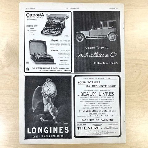 ヴィンテージ雑誌illustration（1912.12）4Pモノクロ インテリア・自動車・時計・タイプライター LONGINES CORONA 18PSa21-11