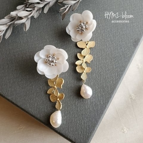 花かんざしのビーズ刺繍❇ロングピアス/イヤリング