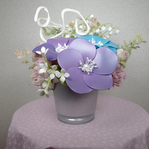 ◆バルーンフラワーと造花のアレンジメント ブルー系◆