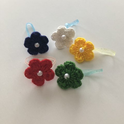 ゴム替え出来る★刺繍糸で編んだお花モチーフの髪ゴム★ベビー用