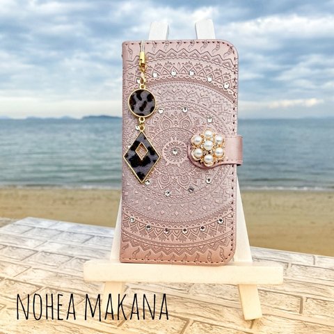  《makana》フィルム付き☆エスニックiphone7/11pro 手帳型ケースP