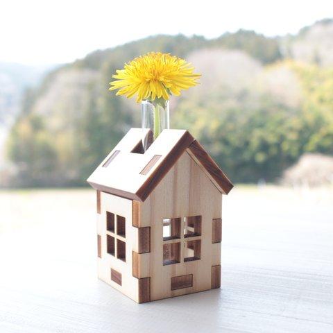 【木製】可愛い家型 一輪挿し フラワーベース 花瓶 南三陸杉