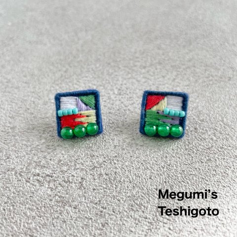 天然石×刺繍ピアス・イヤリング(カラフル)