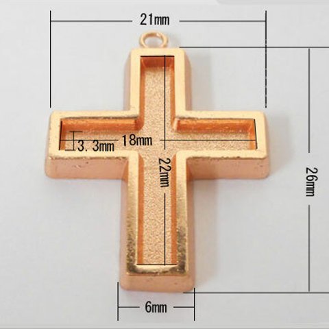 SHAREKI エポキシ樹脂粘土 レジン 手作り ハンドメイド素材 パーツ クロス（十字架）ペンダントフレーム ニッケルフリー ピンクゴールド   cro-pen-p