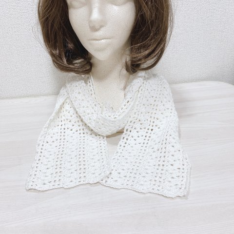 模様編みストール(ホワイト)