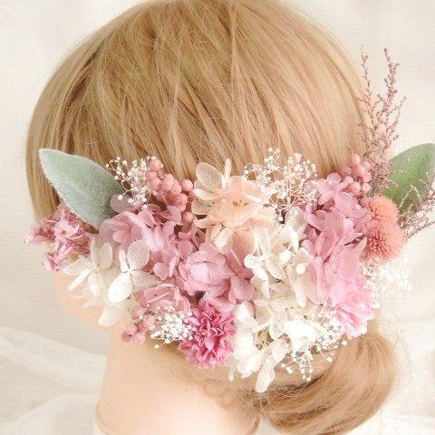 berrypink...    ヘッドドレス　 フォトウェディング　ドライドフラワー　カラードレス　ピンク　かわいい　ヘッドパーツ　結婚式　結婚式髪飾り　結婚式前撮り　