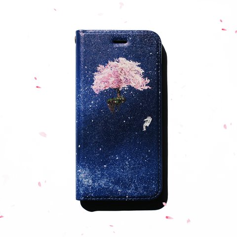 手帳型 スマホケース 宇宙でお花見 iPhone15