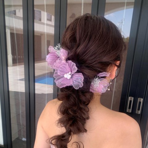 NEW 🌷　ピンク　くすみカラー　アメリカンフラワー　結婚式　髪飾り　ヘアアクセサリー　ディップフラワー