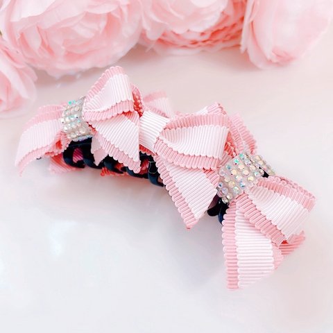 【百貨店完売商品】国産木馬リボン使用♡petit ribbon ♡プチリボンバナナクリップ　ピンク