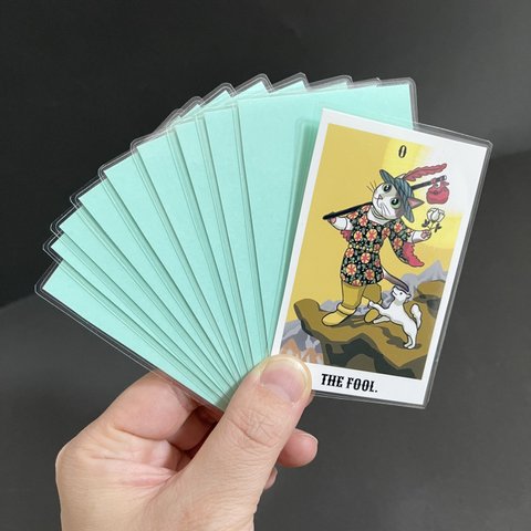 Mサイズ 大アルカナ 猫タロットカード【22枚】エメラルドグリーン タロット