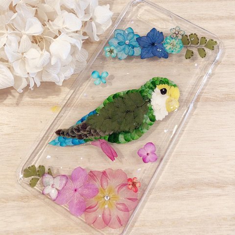 コザクラインコの押し花iPhoneケース