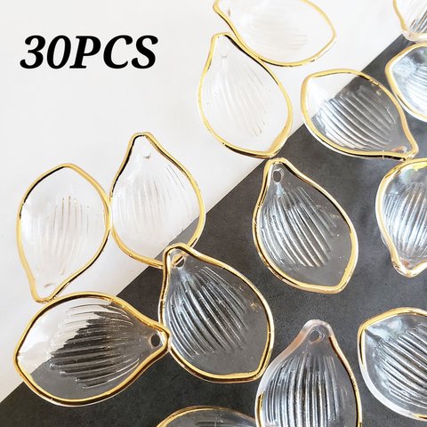 【3/1 販売】30 個 花びら 金縁 ヴィンテージ風 アクリル 春 パーツ チャーム/クリア×ゴールド（C2-558）Gothic ハンドメイド 素材 