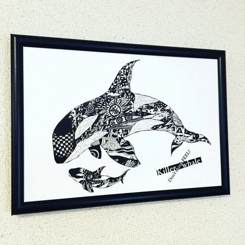 Killer whale ver.3  アートイラスト　モノトーンポスター　B4/A4/A3