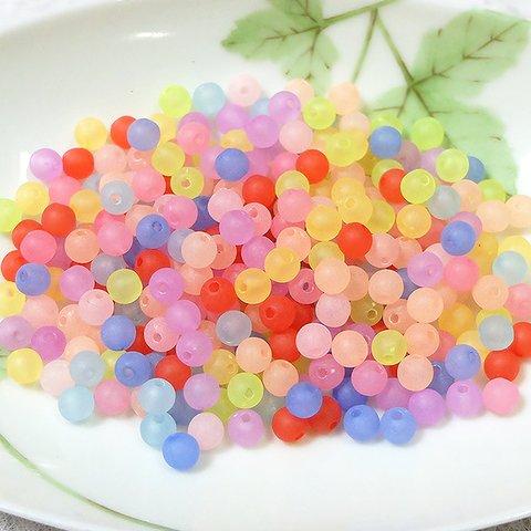  艶消しアクリルビーズ  　３０g　３００個前後　カラフルミックス　６mm   C-2-2　