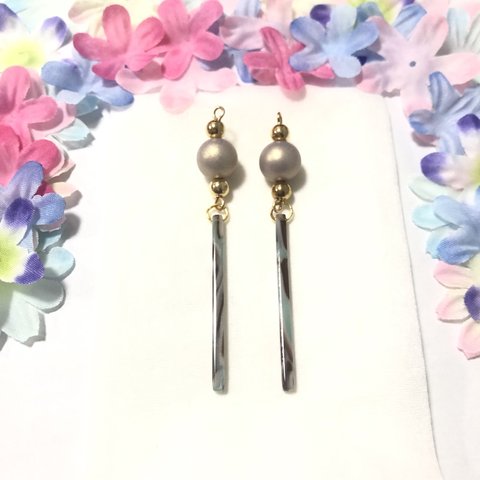 チョコミント×グレーパールピアス