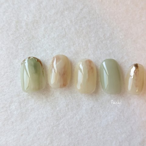 metallic nuance nail * ネイルチップ ニュアンスネイル ピスタチオ イエロー 