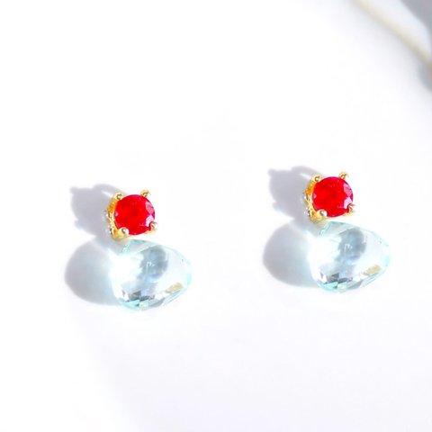 - spring - Ruby & Aquamarine Earrings/Pierce/Ear-cuff